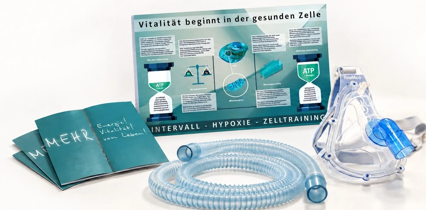 Poster, Broschüren, Schlauchsystem und Atemmaske der DG-ES zum IHHT-Zelltraining